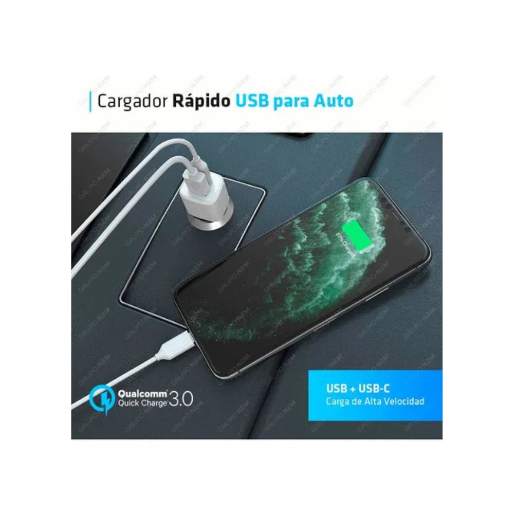 Cargador De Auto SOUL USB + Cable de Carga Rápida Lightning