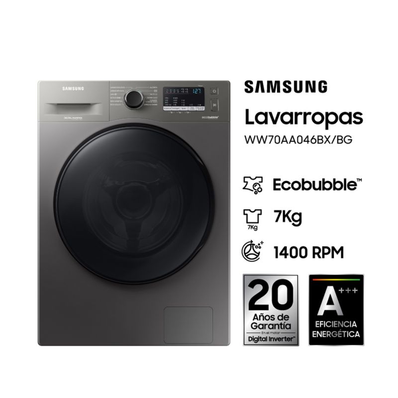 LAVARROPAS SAMSUNG 7 KG 1400 RPM SILVER C.FRONTAL INVERTER WW70AA046XU